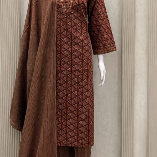 Ready Made 3 pc set-Top -Cotton pure printed work on neck