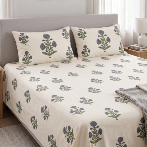 LIGHT STAR(BLUE SUNFLOWER) DOUBLE BEDSHEET