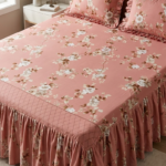 VINTAGE DUSTY PINK FLORAL BEDSHEET SET WITH ELEGANT FRILL BORDER