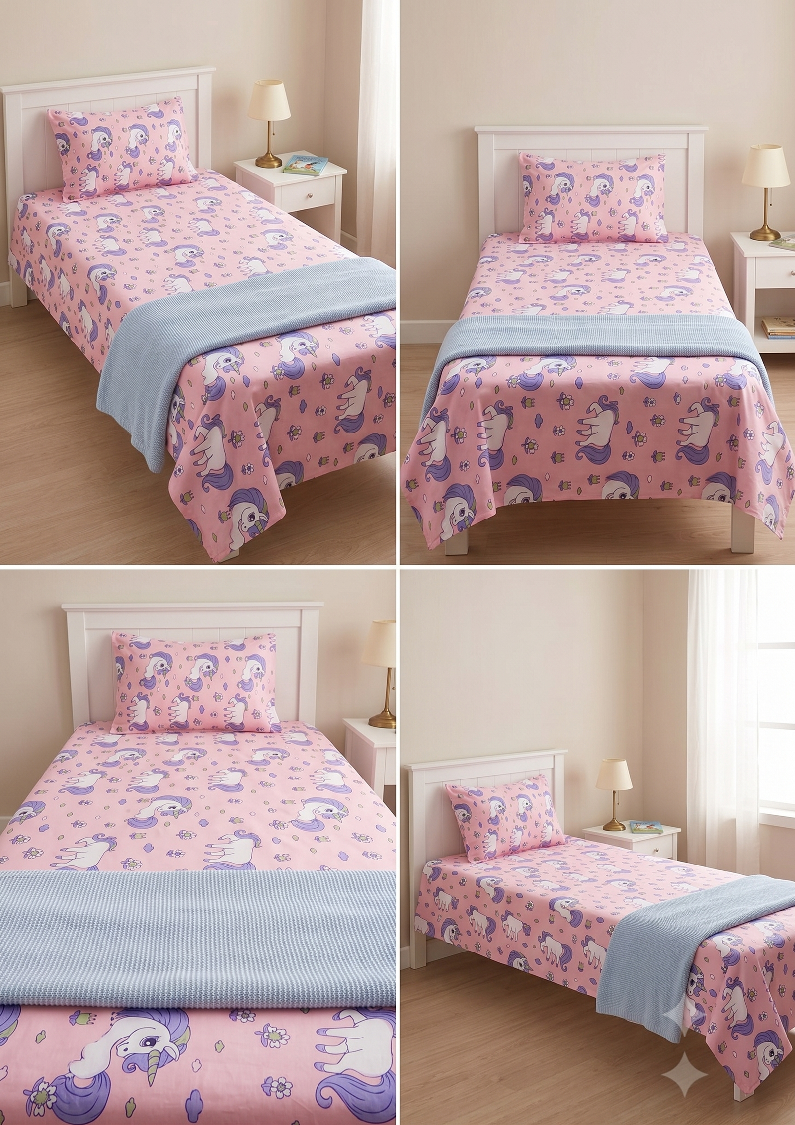 KIDS UNICORN PRINT COTTON SINGLE BEDSHEET WITH 1 PILLOW COVER, PINK, 152 X 228 CM - Image 3