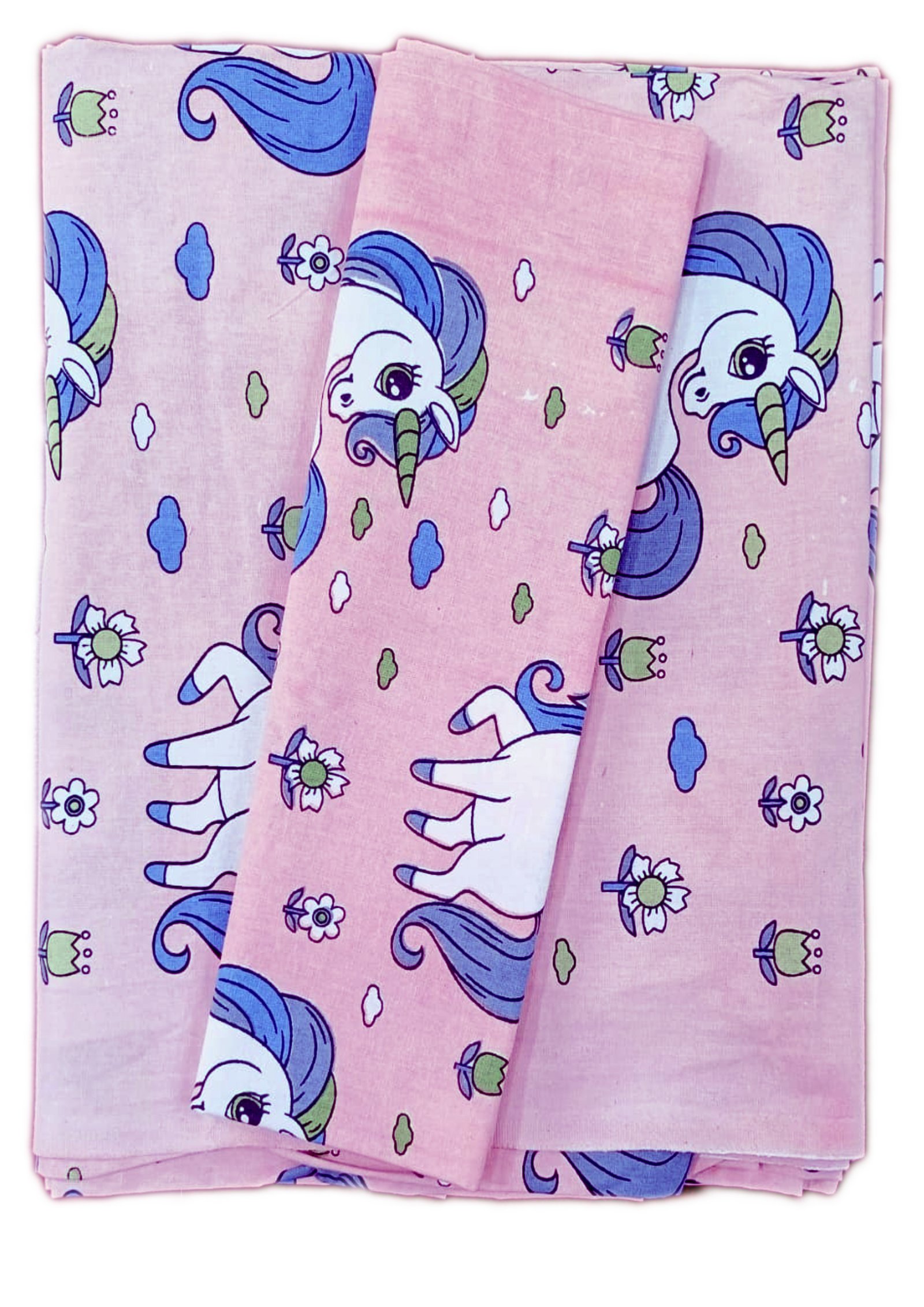 KIDS UNICORN PRINT COTTON SINGLE BEDSHEET WITH 1 PILLOW COVER, PINK, 152 X 228 CM - Image 2