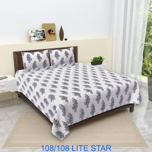 LIGHT STAR(BLUE & WHITE FLOWERS) DOUBLE BEDSHEET