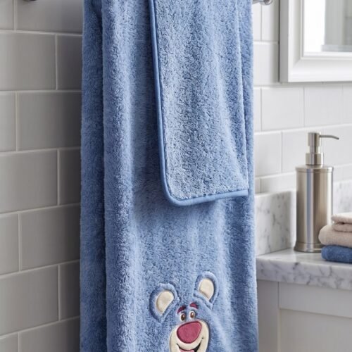 BEAR(MAUVE) PRINT RABBIT FUR BATH TOWEL