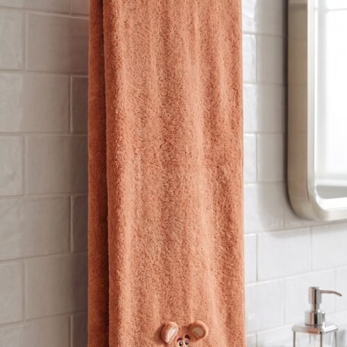 BEAR(ORANGE) PRINT RABBIT FUR BATH TOWEL
