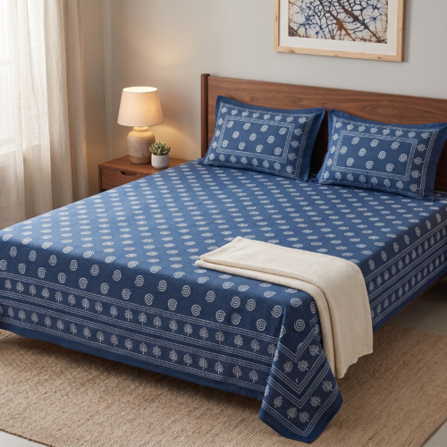 ELEGANT SPIRAL & BOTANICAL PATTERNED COTTON BEDDING SET (100 X 108)