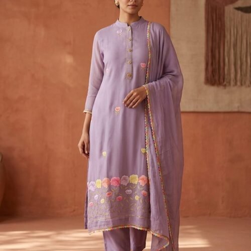 ORGANZA CHANDERI WITH MULTI COLOURED THREAD EMBROIDERY