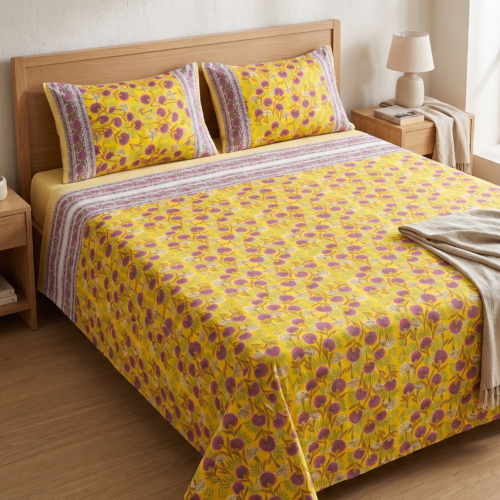 SUNLIT MEADOW FLORAL COTTON BEDSHEET SET (100 X 108)