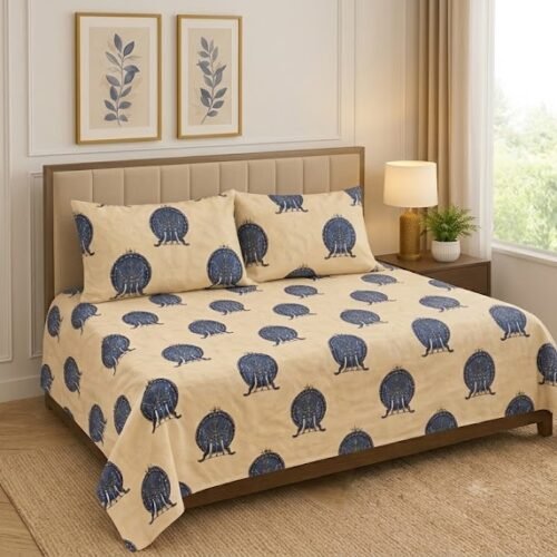 ELEGANT BLUE MEDALLION PRINT KING-SIZE BEDSHEET