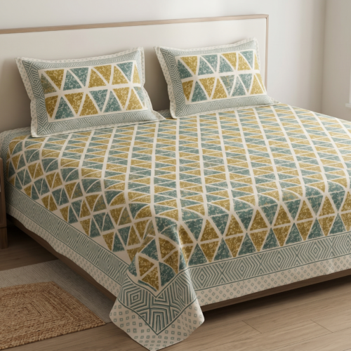 MODERN GEOMETRIC TRIANGLE PRINT KING-SIZE BEDSHEET